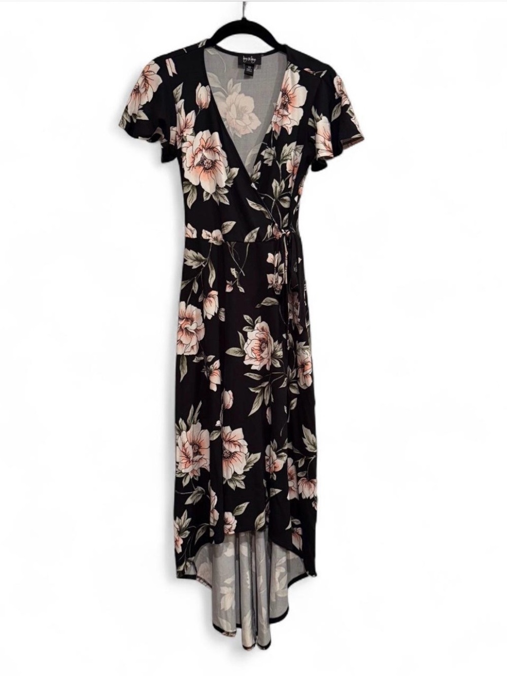 by & by Black Floral High-Low Wrap Dress